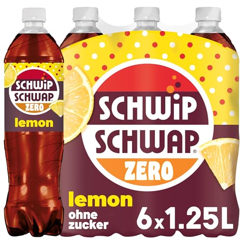 SCHWIPSCHWAP Lemon Geschmack ohne Zucker - Koffeinhaltiges Cola-Erfrischungsgetränk mit Orange und Zitrone in Flaschen, EINWEG (6 x 1.25 l)