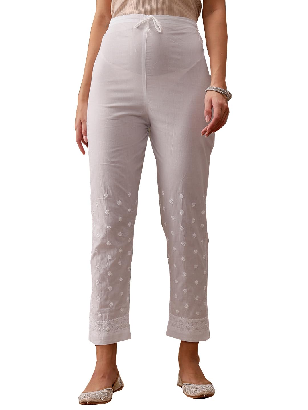 Ada Indian Hand Embroidered Traditional Chikankari Womens Cotton Palazzo Pant A100147