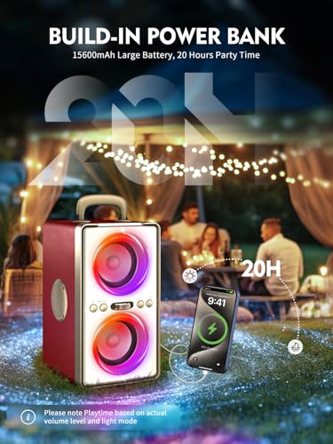 Image of YIER Bluetooth Speaker, 240W Peak Loud Party Speaker with Big Bass, 20H Playtime, TWS, BT5.3, Large Portable Wireless Boom Box with LED Light for Outdoor Backyard Beach Home (Leather Red)