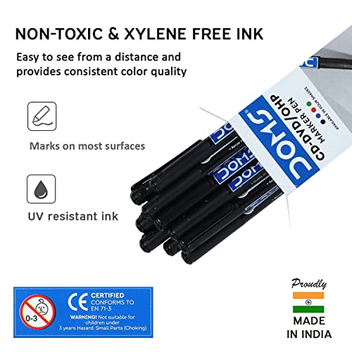 Image of Doms CD-DVD /OHP Pens | Fine Tip Japanese Tip For Clear Marking | Marks On Most Surfaces | Unique Self Hydrating System | Black Ink, Pack of 10