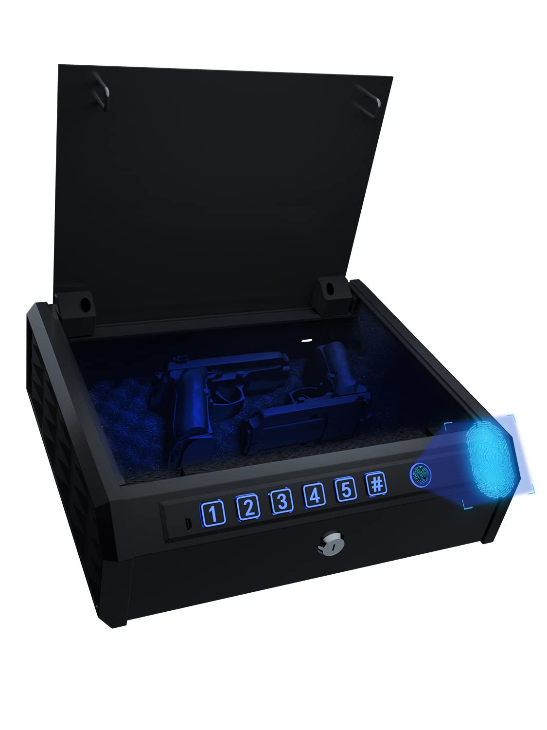 Gun safe,Gun Safe for Pistols,Biometric Gun Safe for Handgun, Quick-Access Gun Lock with Fingerprint Identification or Key Pad, Firearm Storage Home Bedside Nightstand Car
