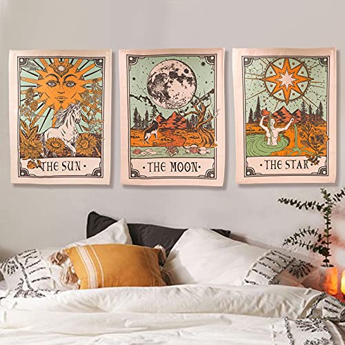 image for Accnicc 3 Pack Tarot Sun Moon and Star Tarot Card Tapestry, Brown and 