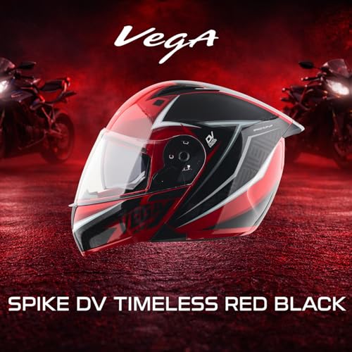 Image of Vega VM-02 Spike Timeless Flip-Up Motorcycle Helmet | ISI Certified | Lightweight Modular Design with Bold Graphics:Red Black, L
