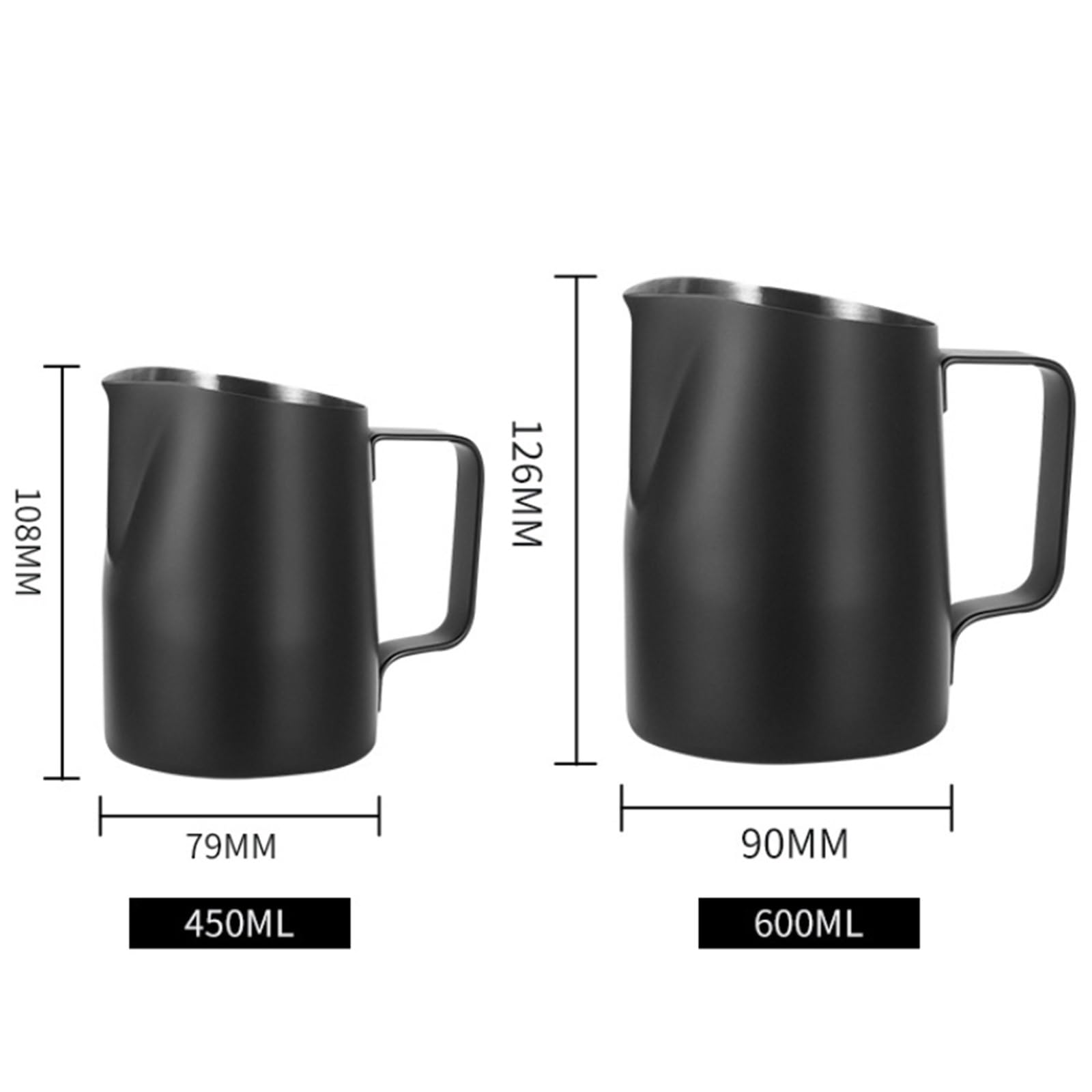 Jarra de café acero inoxidable, jarra for espumar leche, tazas expreso, for espuma artesanal Barista, 2 uds Para Espumar(Black,600ml)