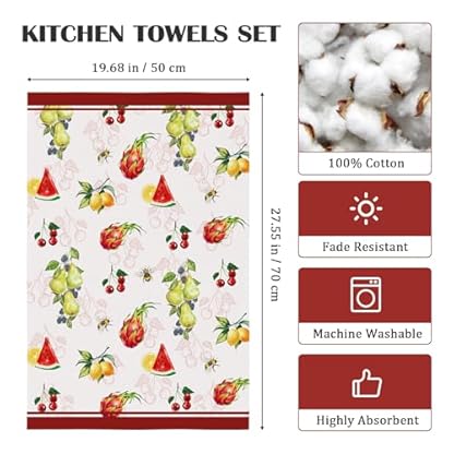 Arquiel Küchentücher Baumwolle 4 Stück, Geschirrtücher 100% Baumwolle Obst Küchenhandtuch Set Multi-Purpose Hochwertige Küche Trockentuch Bar Handtücher 48 x 70CM – Bild 5