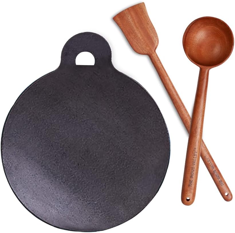Buy The Indus Valley PreSeasoned Iron Tawa with Wooden Spatula & Flip