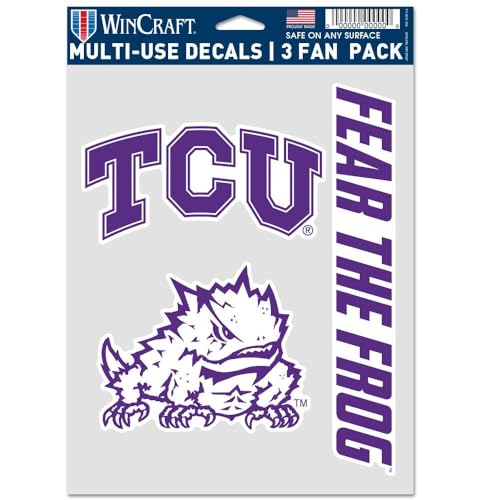 WinCraft NCAA TCU - Calcomanía de ranas con cuernos multiusos, paquete de 3, colores del equipo, talla única