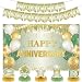 First Wedding Anniversary Decorations, Sage Green Happy Anniversary Banner Anniversary Honeycomb Centerpieces Wedding Party Backdrop for Marriage Celebrations Surprise Events Party Supplies