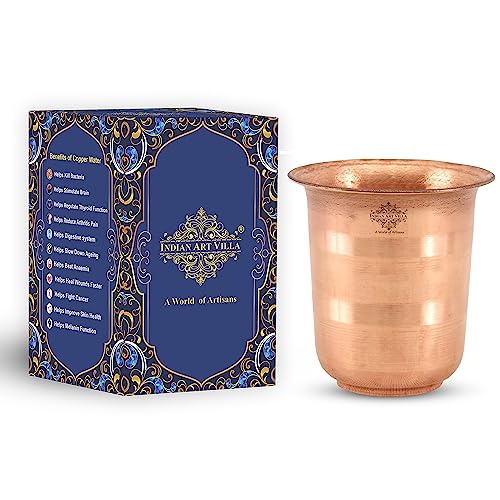 Image of INDIAN ART VILLA Copper Pooja Glass - Pure Copper Tumbler Cup for Drinking and Serving Water, Temple Puja Home Hotel Restaurant Use, Small Size, 100 ml Capacity (Pack of 1)