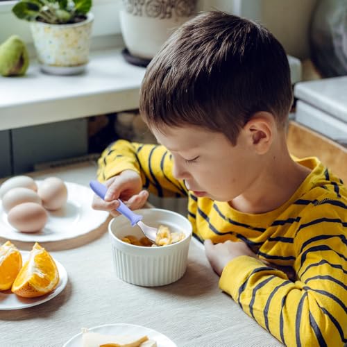 Image of 12-Piece Toddler Fork and Spoon Set, Stainless Steel, Dishwasher Safe | Plastic handles, rounded edges, easy-grip size for little hands, BPA-free, reusable for daily self-feeding