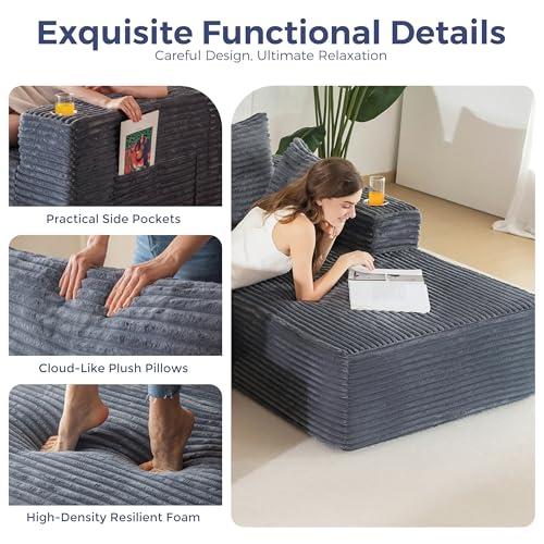 Image of MAXYOYO Modular Sectional Couch with L-Shape Chaise and Loveseat, Modern Boneless Couch for Living Room, Oversized Sofa with Deep Seat, No Assembly Required, Dark Grey