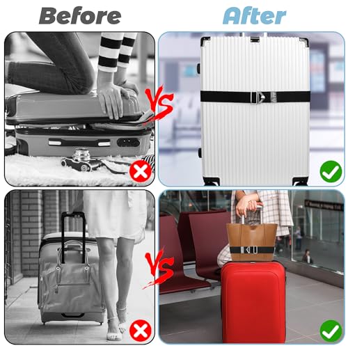 Image of Yotako Luggage Strap for Suitcases, 2-in-1 Travel Belt for Luggage Straps, Add a Bag Over Handle Adjustable Luggage Belt, Elastic Suitcase Strap for Airport Travel Accessories (Black)