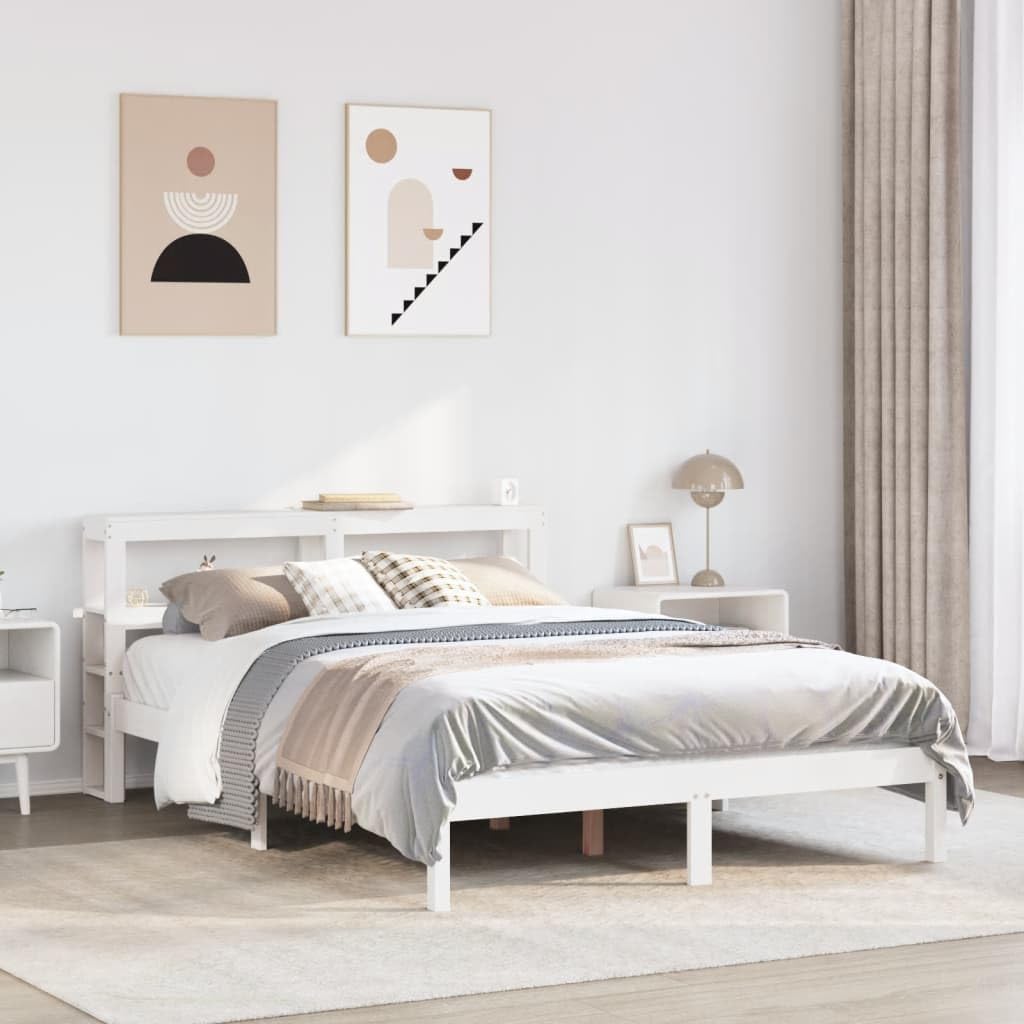 Cadre De Lit Zinus Robin En Bambou 140x190 Cm - Structure Plateforme Avec Tête De Lit Blanche - 20 Cm De Hauteur - Design Scandinave