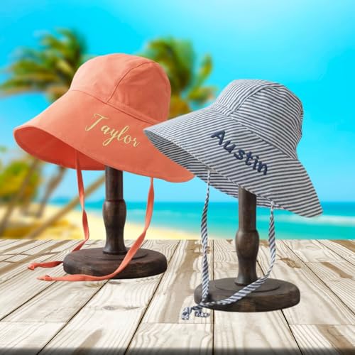 Personalized Baby Beach Hat, Custom Name Sun Hat for Boys Girls Infant Wide Brim Hats Baby Bucket Hat2