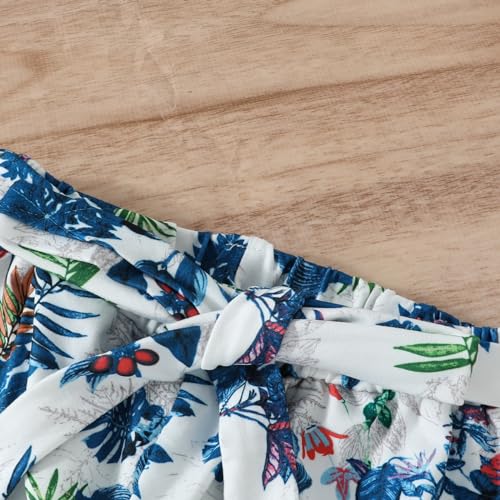 Image of Axumity Toddler Girl Clothes Outfits Tropical Print Short Sleeve Top + Belted Floral Shorts 2PC Summer Clothing Set(7-8T)