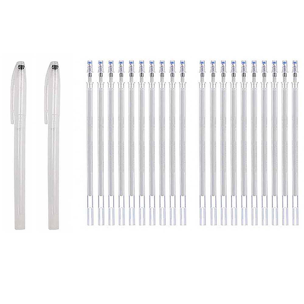 TopHomer 2Pcs Heat Erasable Fabric Marking Pens, White Heat Disappearing Pen with 20 Refills for Leather, Fabric, Quilting, Dressmaker