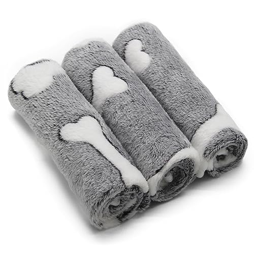 Image of 1 Pack 3 Puppy Blankets Super Soft Warm Sleep Mat Grey Cute Print Blanket Fluffy Fleece Pet Blanket Flannel Throw Dog Blankets for Small Dogs Puppy Dogs Fluffy Cats,Bone-Large(40 inchx30 inch)
