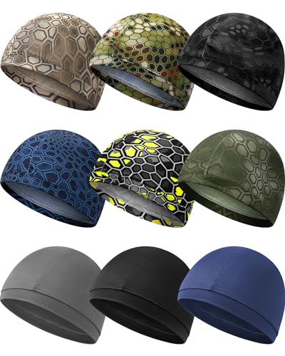 Image of 9 Pcs Cooling Skull Cap Camo Liner Sweat Wicking Lightweight Cycling Cap Running Hat for Men Women