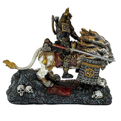 Estatua de samurái y león blanco en resina para decoración miniatura 2
