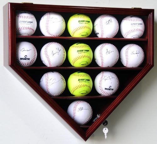 Vista 6 de sfDisplay.com,LLC. 14 Softball Display Case Cabinet Wall Rack Home Plate Shaped w/UV Protection
