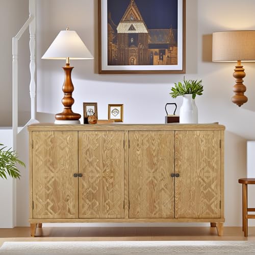 Image of Exquisite Handcarved Buffet Cabinet - Vintage Sideboard Storage for Entryway, Living Room & Dining | Accent Console Cabinet with Solid Wood Frame