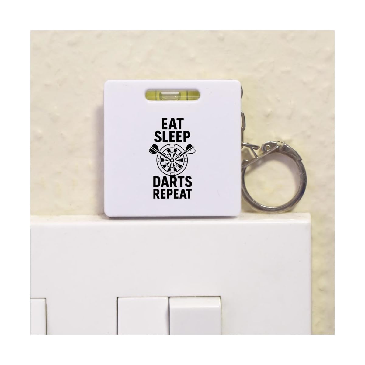 Azeeda 'Eat Sleep Darts Repeat' Keyring Tape Measure/Spirit Level Tool (KM00044144)