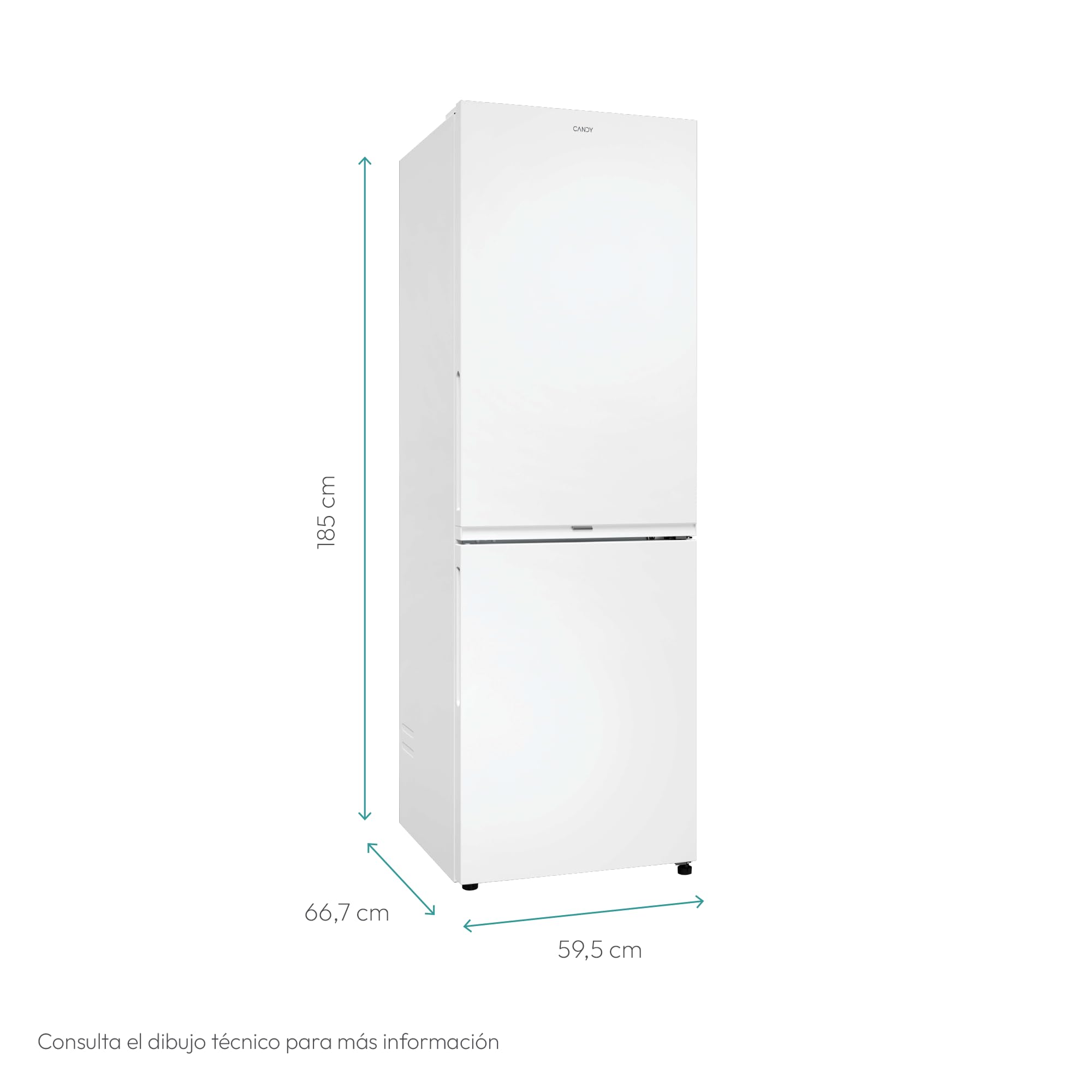 Candy Fresco 300 CNCQ2T618CW, Frigorífico Combi, Capacidad 355L, Total No Frost Circle+, Cajón Verdulero, Control Electrónico de temperatura, 60x185cm, Iluminación LED, Puerta Reversible, 38DB, Blanco