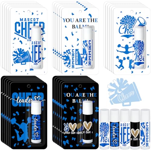 Loopeer 30 Pcs Christmas Blue Cheers Lip Balm Cheer Teams Gifts Bulk Cheerleaders Party Stuff Cheerleading Camp Gifts Bulk for Cheerleaders Christmas Party Favors Stocking Stuffers