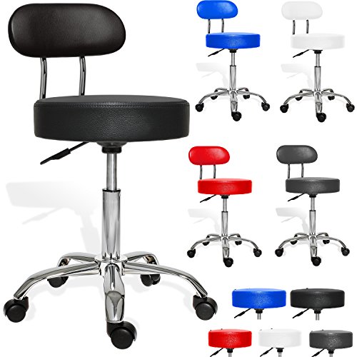 Preisvergleich Produktbild KESSER® Rollhocker Drehstuhl höhenverstellbar und drehbar Arbeitshocker Drehhocker Arzthocker Praxishocker Laborhocker Stuhl Sitz Hocker Kosmetik Dicke Polsterung Schwarz mit Lehne