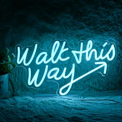 Image of Walk This Way Neon Sign, Arrow Direction Neon Light, Neon Sign For Wall Decor, Art Led Light for Resturant Signage Home Welcome Sign Bedroom Bar Hotel Shop Party (16.7 x 9.4 in)