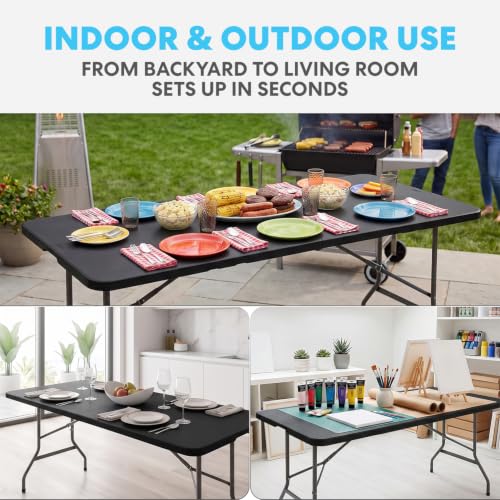 Image of SIMPLI-MAGIC Black Foldable Table (6FT), 2-Pack Indoor /Outdoor Folding Utility Tables with Carry Handle for Parties, Events, Crafts, and Picnics