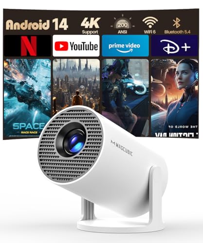Mini Proiettore 4K Supporta, Smart Projector 5G WiFi 6 BT 5.4, Mini Proiettore Full HD 1080P Supporta 200ANSI 8000L Auto Orizzontale Trapezoid Correction