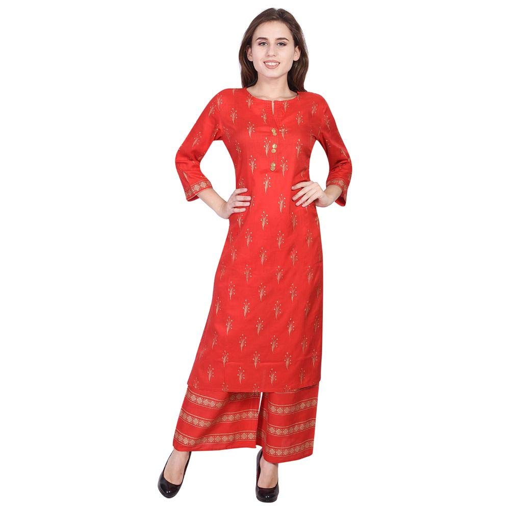 VIHAAN IMPEX Rayon Straight Gold Floral Printed Kurtis For Women with palazzo set for women