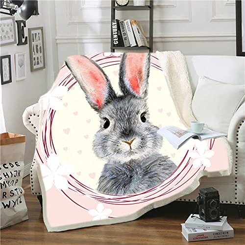 Plaid Polaire 150X200 Motif Lapin Beige Rose Sherpa Plaid Couverture Polaire,Plaid pour Canapé,Couverture Laine,Couverture Moelleuse, pour Adultes et Enfants Cover