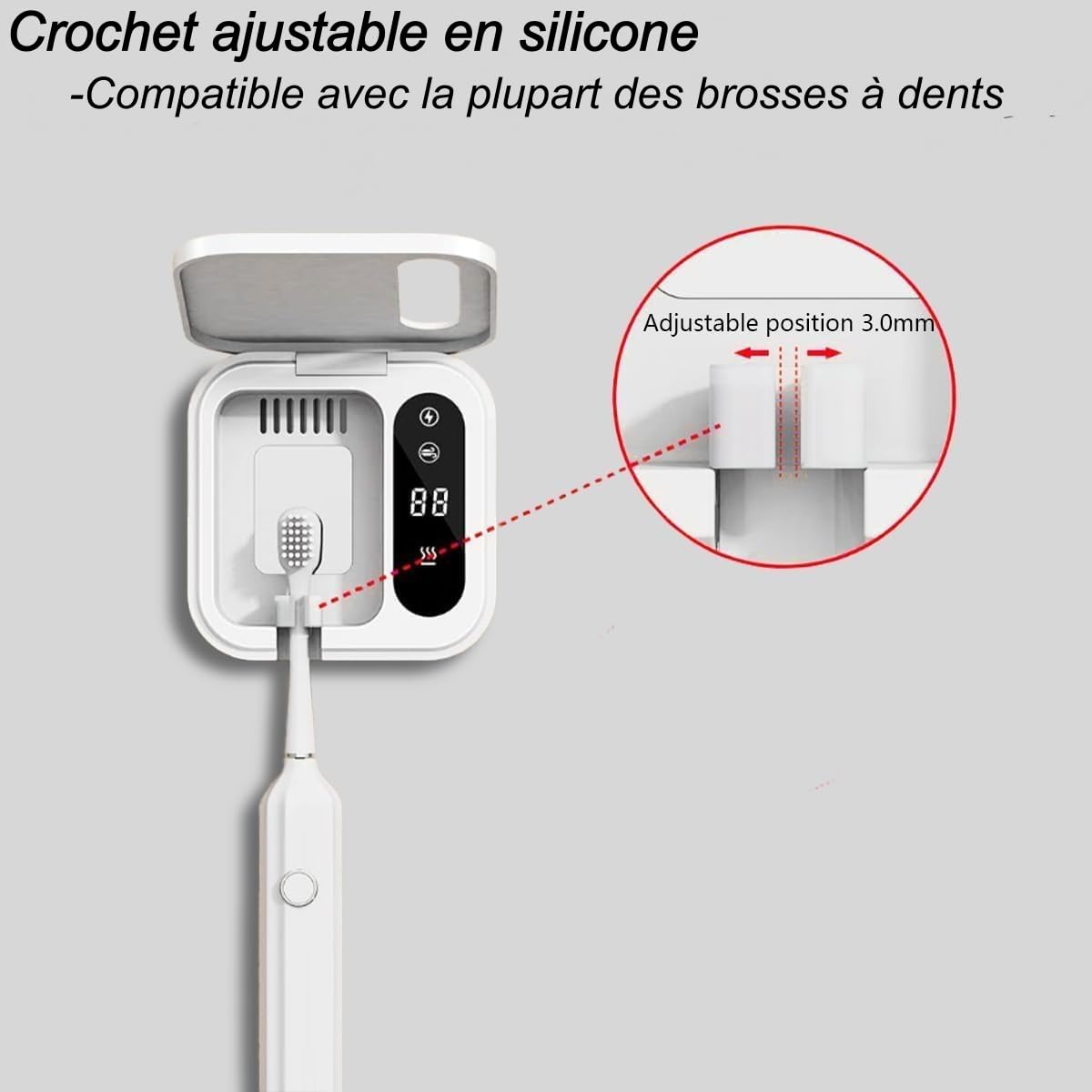 Stérilisateur de Brosse à Dents UV 2 en 1,Séchage Automatique 99,9% Anti-Bactérien,Support Mural sans Perçage, Portable à Bas Bruit, Batterie 1000mAh,Hygiène Bucco-Dentaire Salle de Bain (Blanc)