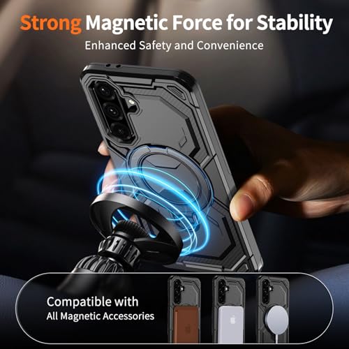 Coque Samsung A56 compatible MagSafe noire avec support intégré en TPU