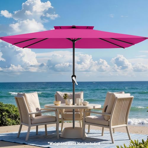 Image of AreShark 8'x10' 2 Tiers Rectangular Patio Umbrella - Outdoor Umbrella Waterproof UV Protection, Market Table Umbrella w /Crank for Pool, Backyard, Deck(Rose Pink)