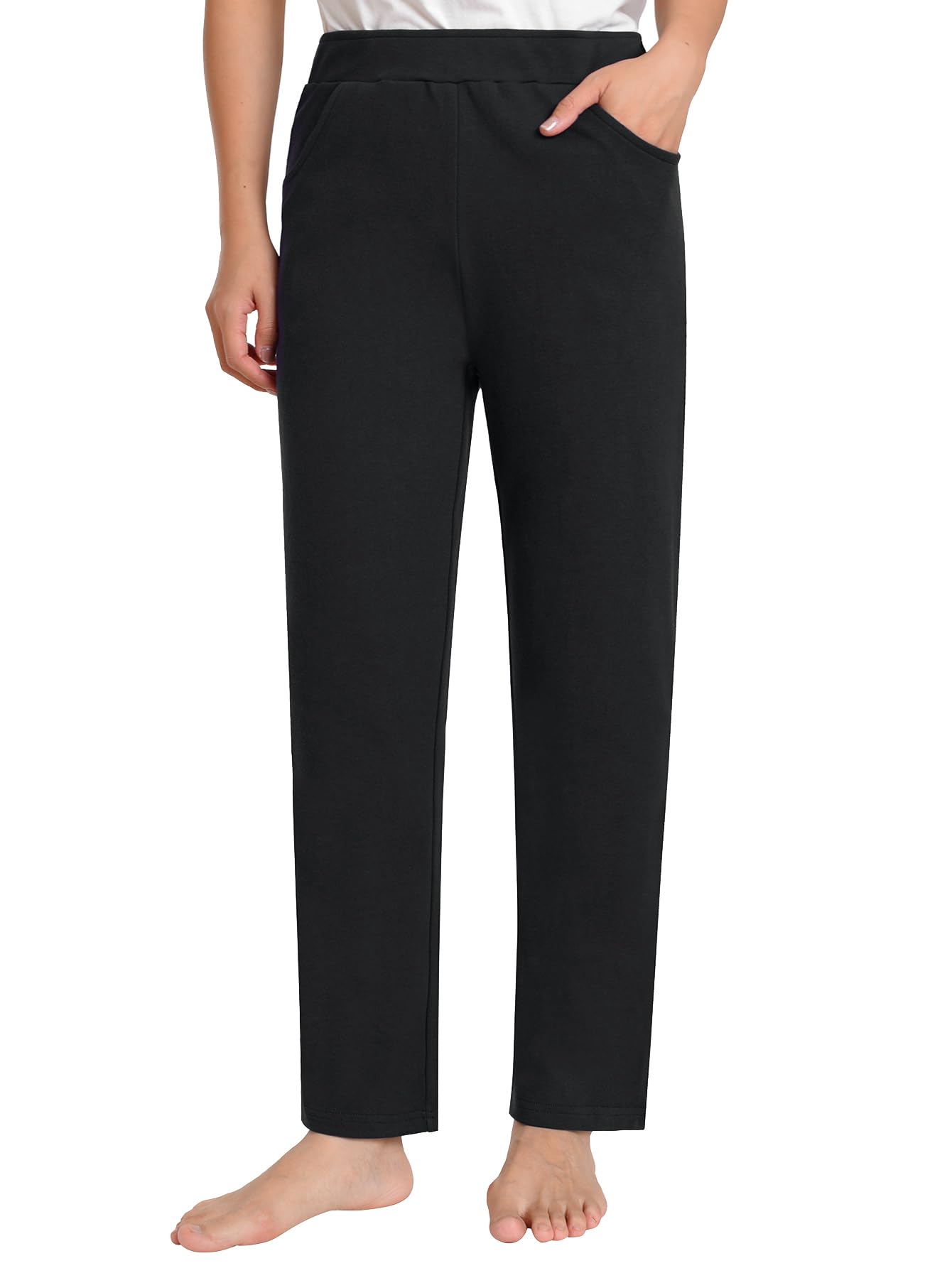 Womens Petite Knit Pants with Elastic Waist and Pockets