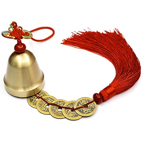 Lalagouk Chinese Feng Shui Bell for Wealth and Safe, Pendant Coins for Success, Ward off evil, Protect Peace - Also Can Used As Wind Chimes, Car Interiors (Red) Cover