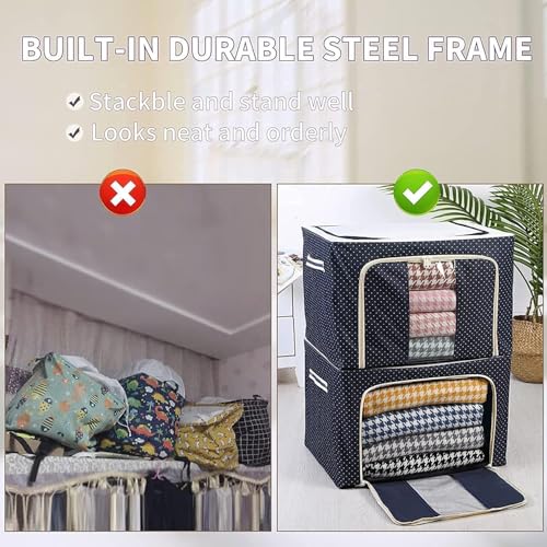 Image of storage bag Foldable Steel Frame Cloths Zip Organizer Bag and Oxford Fabric Storage Living Cover Boxes For Wardrobe Organizer Shelves Clothes, Sarees, Bed Sheet, Blanket (1, 24 LTR)