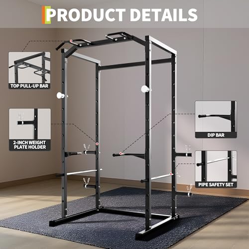 Power Cage, Squat Rack for Home Gym, 1100LB Capacity Power Rack with Pull-Up Bar, Adjustable Safety Bars, Strength Training for Home Gym