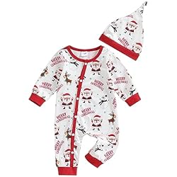 Peleles Para Dormir Alaurbeauty Pelele de Navidad para bebé, niño, niña, pelele para dormir, ropa suave para recién nacidos, traje de Navidad My First Christmas con sombrero, rojo, 0- 3 Meses