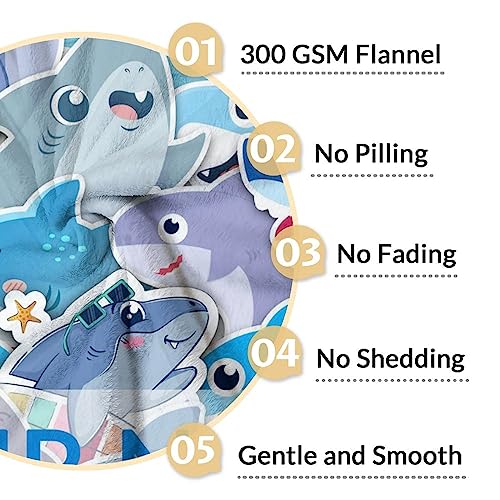 Personalized Shark Blanket Gifts with Name - 40"x50" Cute Throw Blanket for Kids & Adults - Blue Soft Fuzzy Blankets for Bed, Couch & Living Room