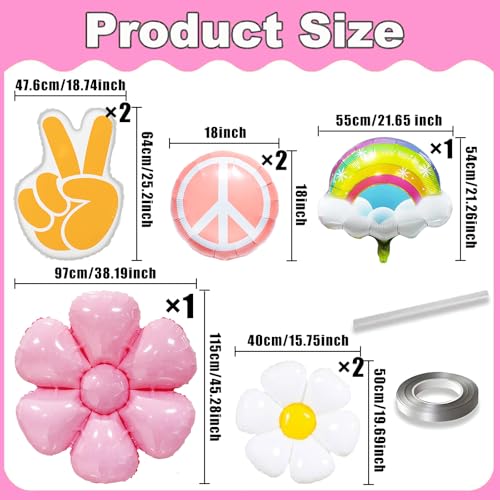 Image of 8pcs Groovy Retro Hippie Balloons Two Groovy Birthday Party Decorations Young Wild and Three Party Decorations Hippie Birthday Decorations Peace Out Single Digits Party Decor