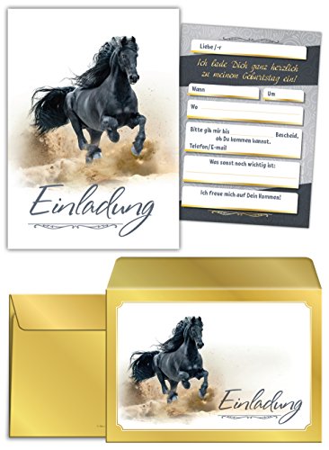 JuNa-Experten Lot de 12 cartes d'invitation, enveloppes, sacs, autocollants pour anniversaire d'enfant pour fille Cheval… - Image 3