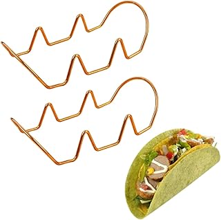 Taco Holders Set - Heavy-Duty Taco Stands hold 2/3 Tacos - Use as a Taco Rack to fill Tacos with Ease - Safe for Dishwasher, Oven, and Grill - Taco Shell holder (Gold,3 holder 2 pack)