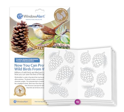 WindowAlert Pinecone Anti-Collision Decal 4 Sheets - UV-Reflective Window Decal to Protect Wild Birds from Glass Collisions - Made in The USA