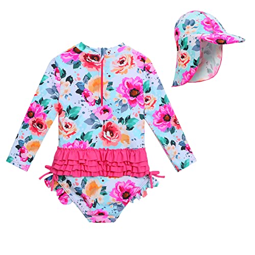Image of XFGIRLS Baby /Toddler Girls Swimsuit Long Sleeve One-Piece Bathing Suit Rash Guard for Kids UPF 50+ Swimwear