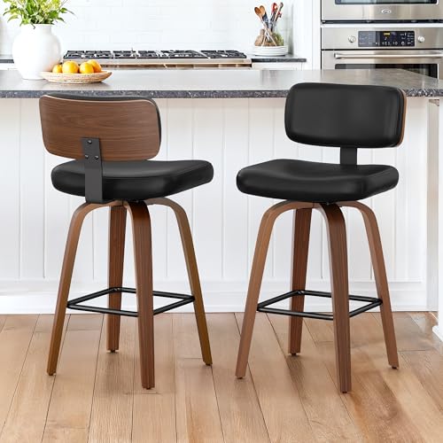 LUE BONA Tabouret Bar Rotatif sur 360°,Tabourets de Bar Lot de 2,Chaises de Bar avec Matelassé Simili Cuir,Hauteur 67 cm,Tabouret Bar Bois avec Dossier et...