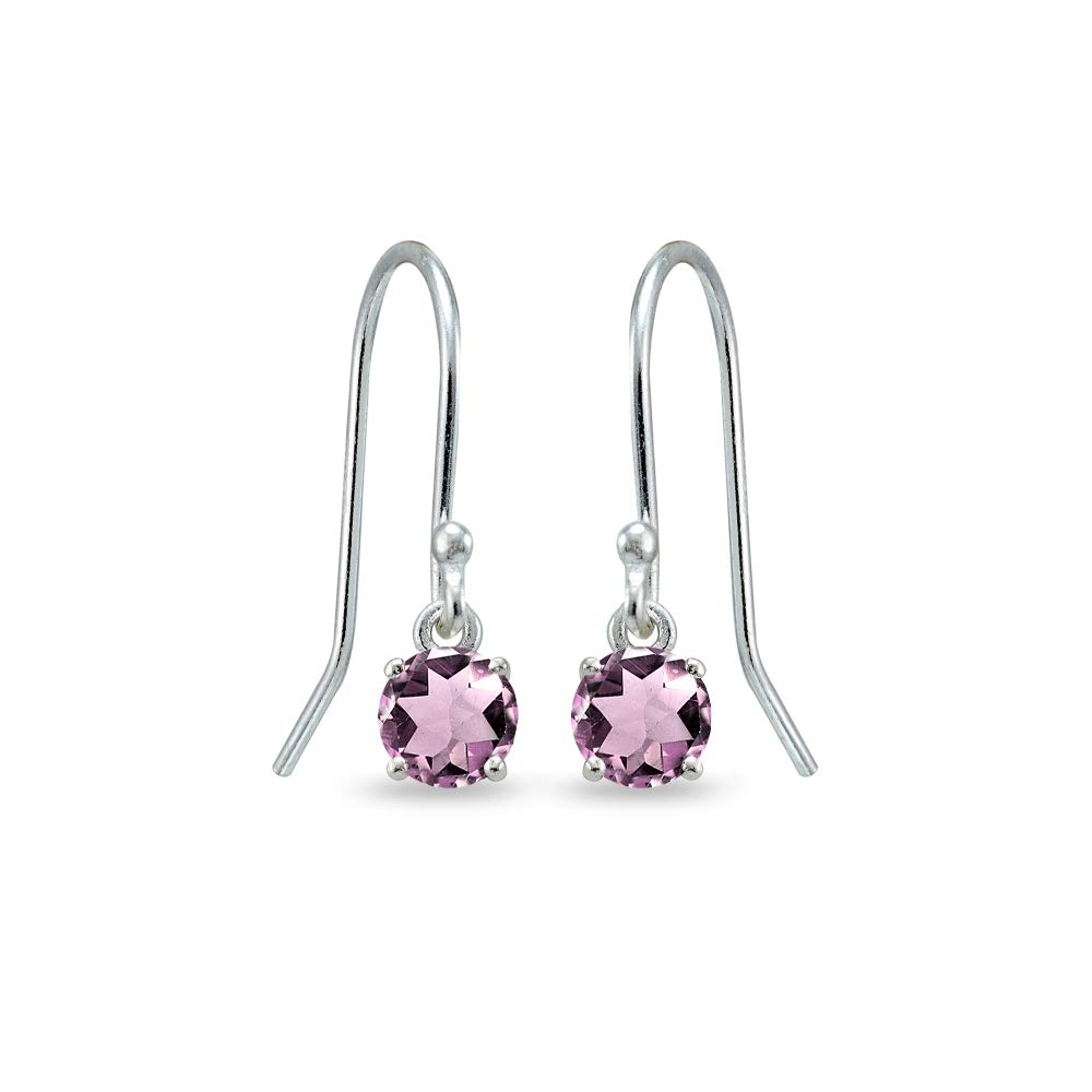 Silver Birthstone Dangle Earrings - Genuine Gemstone, 6mm Round Solitaire, Dainty Drop Earrings for Women